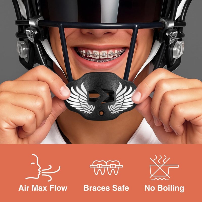 SLEEFS Football Mouth Guard - Youth Mouthguard with Strap - Lip/Teeth Protector Mouthpiece - No Boil - for Youth/Adults, Maximum Air Flow, for All Sports - Icarus Black - Image 2